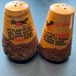 Vintage carved wood salt and pepper shakers
